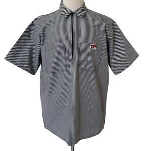 Ben Davis Men Short Sleeves Blue & White Stripped Half-Zip Shirt Size L